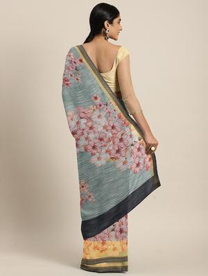 floral pochampalli saree with blouse - 17456365 - Standard Image - 2