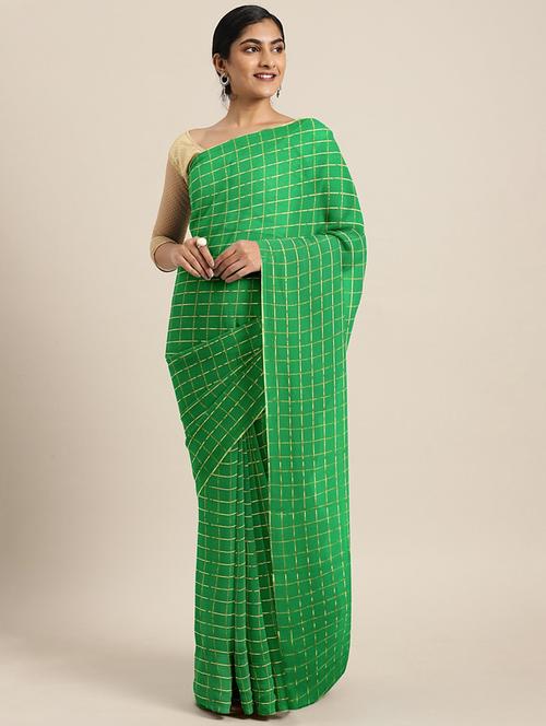 checkered woven saree with blouse - 17456417 - Standard Image - 1