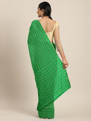 checkered woven saree with blouse - 17456417 - Standard Image - 2
