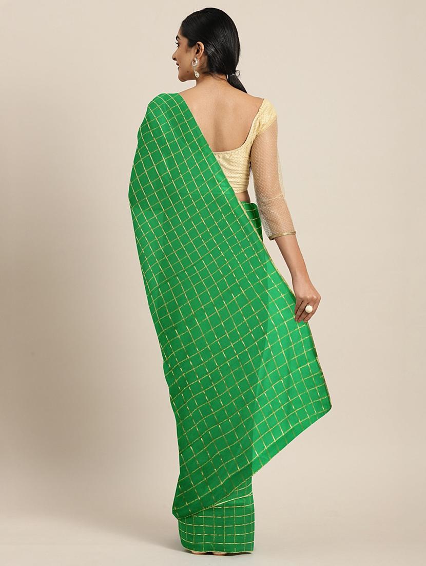 checkered woven saree with blouse - 17456417 - Zoom Image - 2