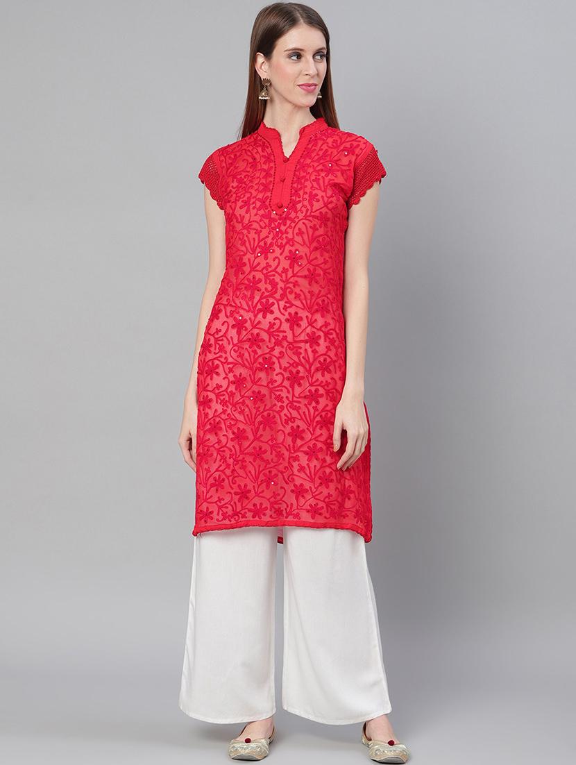 chikankari straight kurta - 17457215 - Zoom Image - 1