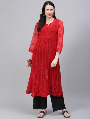 chikankari anarkali kurta - 17457246 - Standard Image - 4