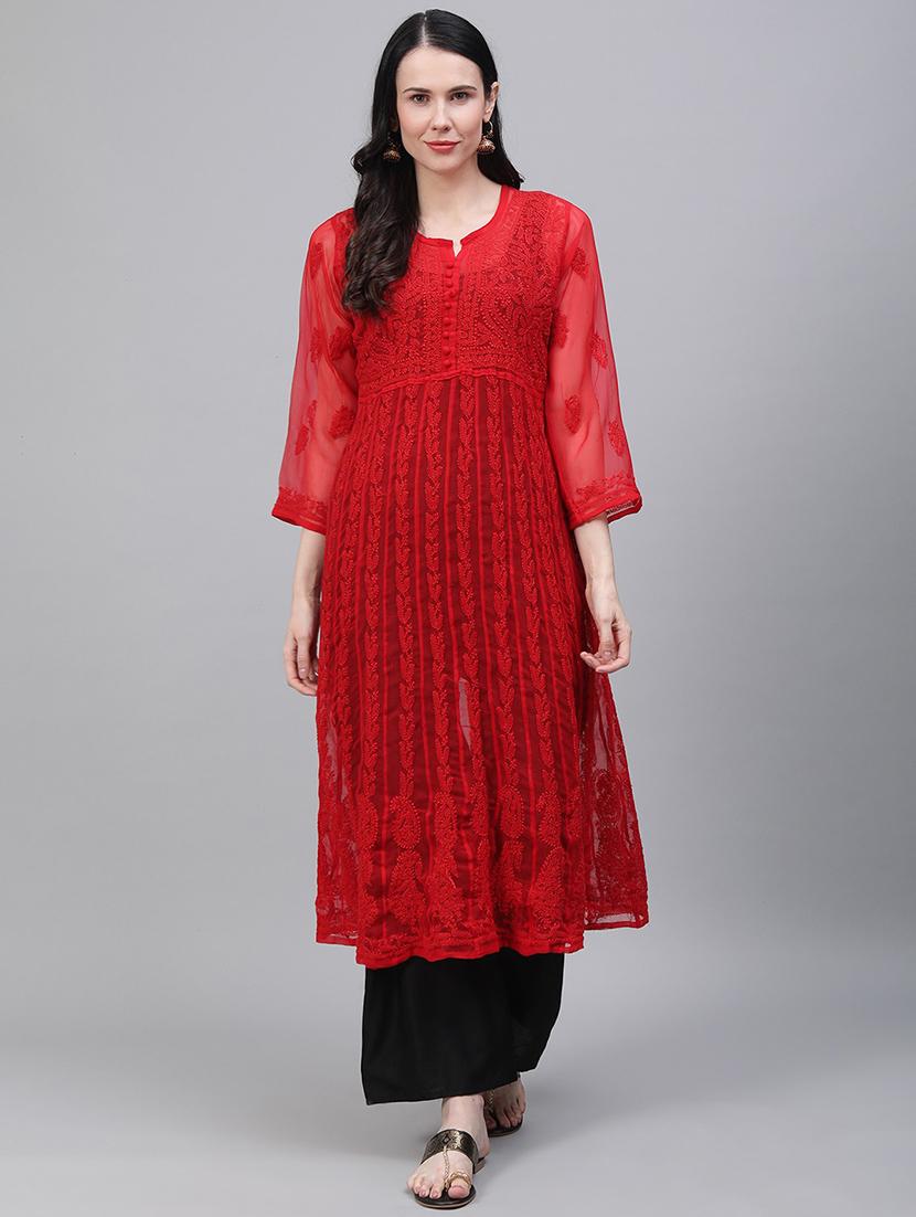 chikankari anarkali kurta - 17457246 - Zoom Image - 1