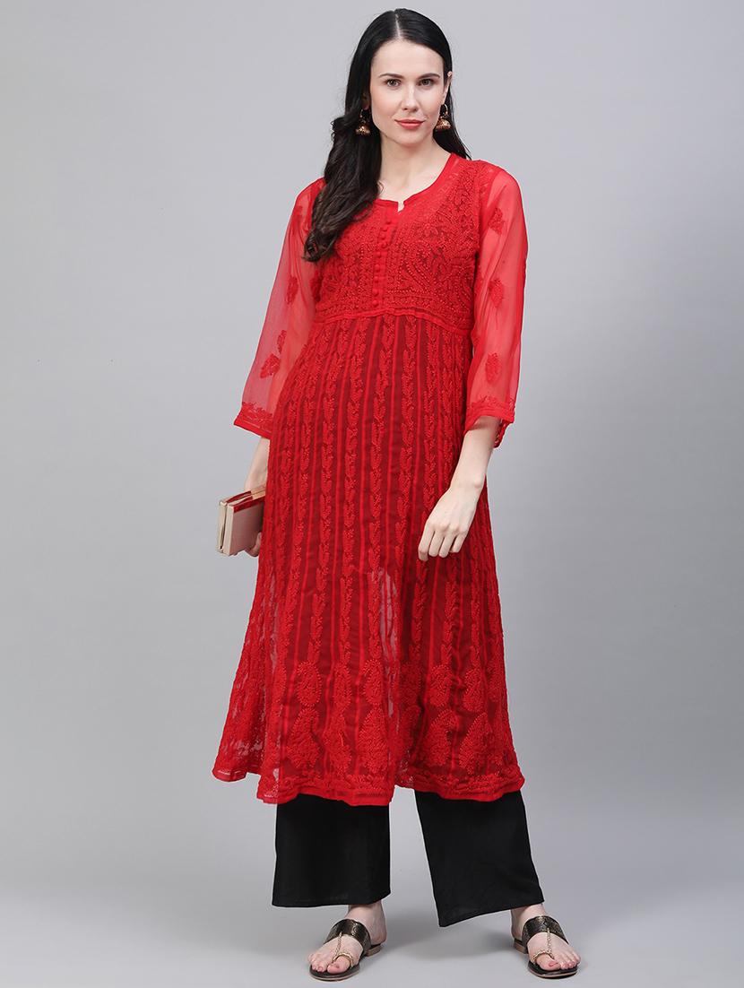 chikankari anarkali kurta - 17457246 - Zoom Image - 4