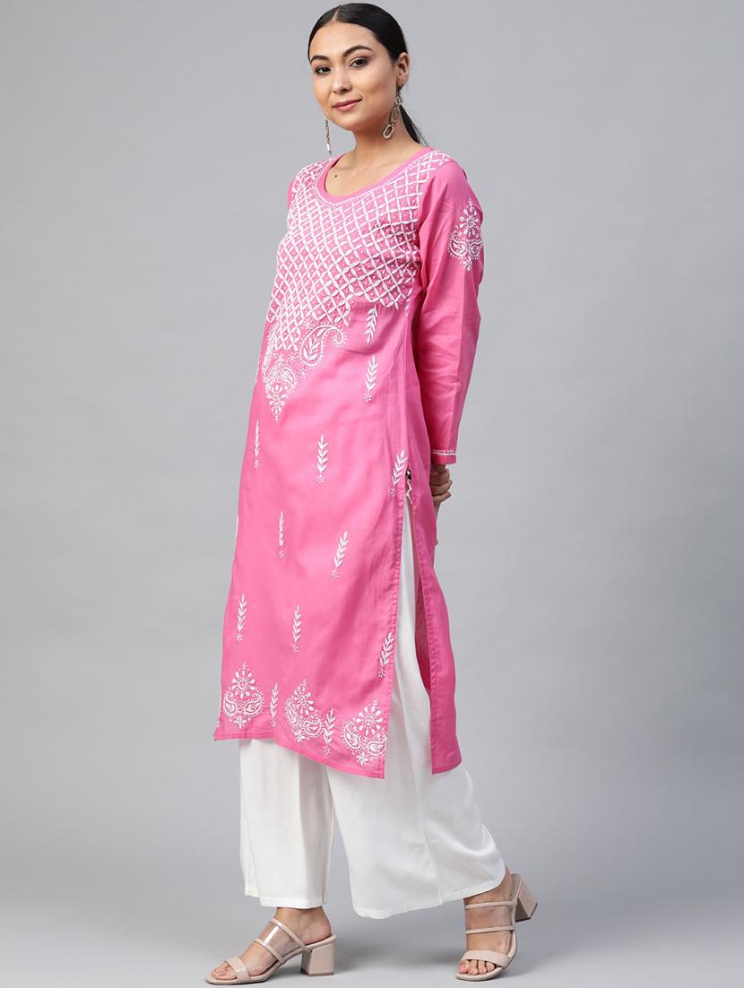 chikankari straight kurta - 17457250 - Zoom Image - 2