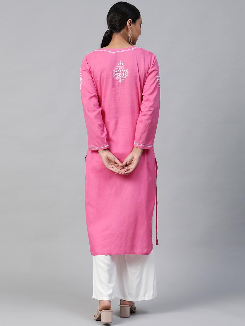 chikankari straight kurta - 17457250 - Zoom Image - 3