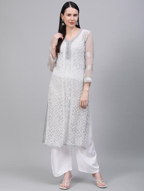chikankari straight kurta - 17457251 - Standard Image - 1