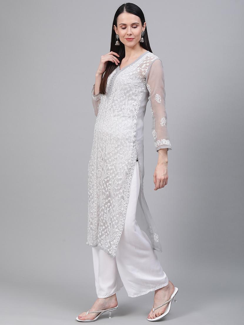 chikankari straight kurta - 17457251 - Zoom Image - 3
