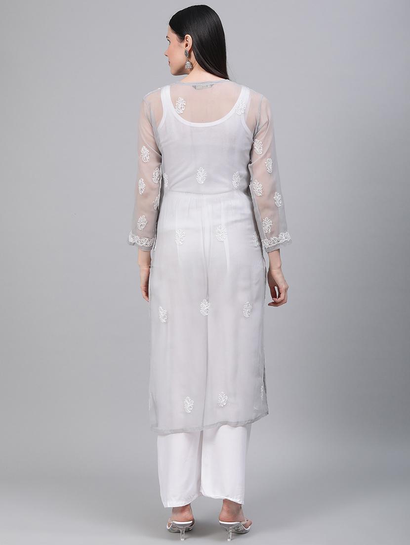 chikankari straight kurta - 17457251 - Zoom Image - 4