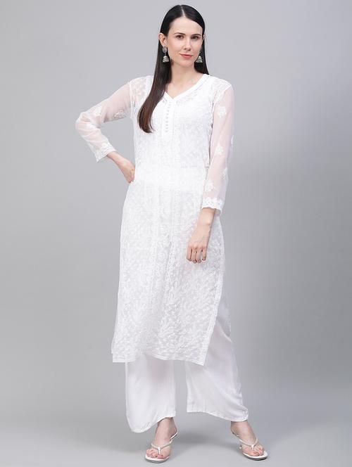chikankari straight kurta - 17457252 - Standard Image - 1