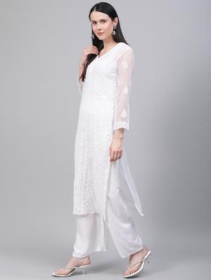 chikankari straight kurta - 17457252 - Standard Image - 2