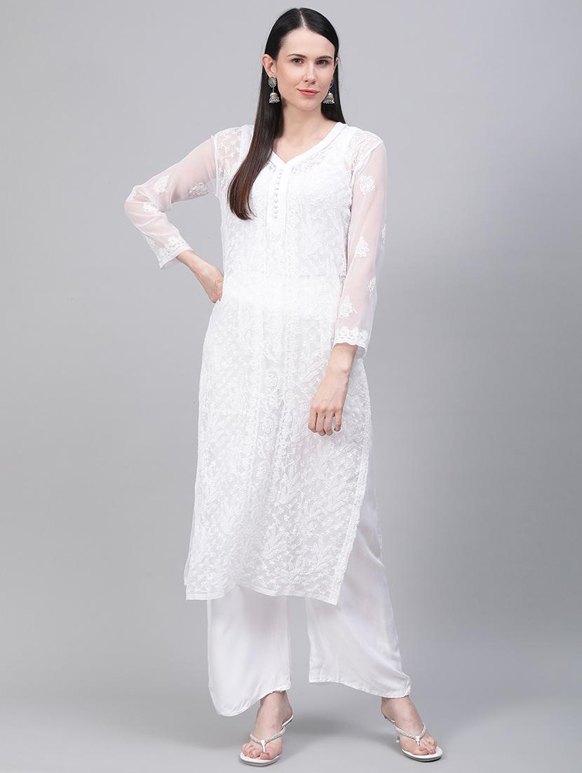 chikankari straight kurta - 17457252 - Zoom Image - 1