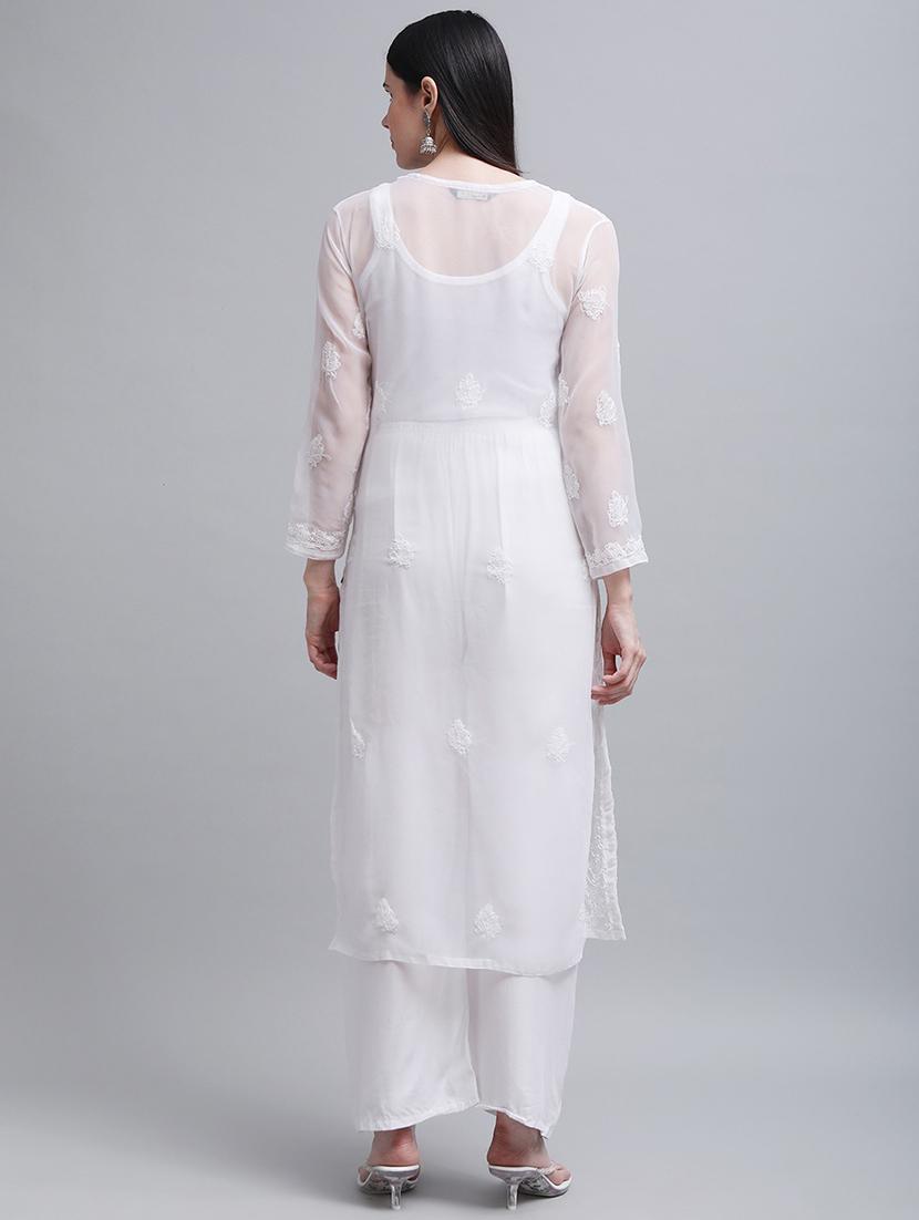 chikankari straight kurta - 17457252 - Zoom Image - 3