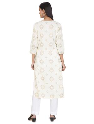 gold print straight kurta - 17457292 - Standard Image - 3