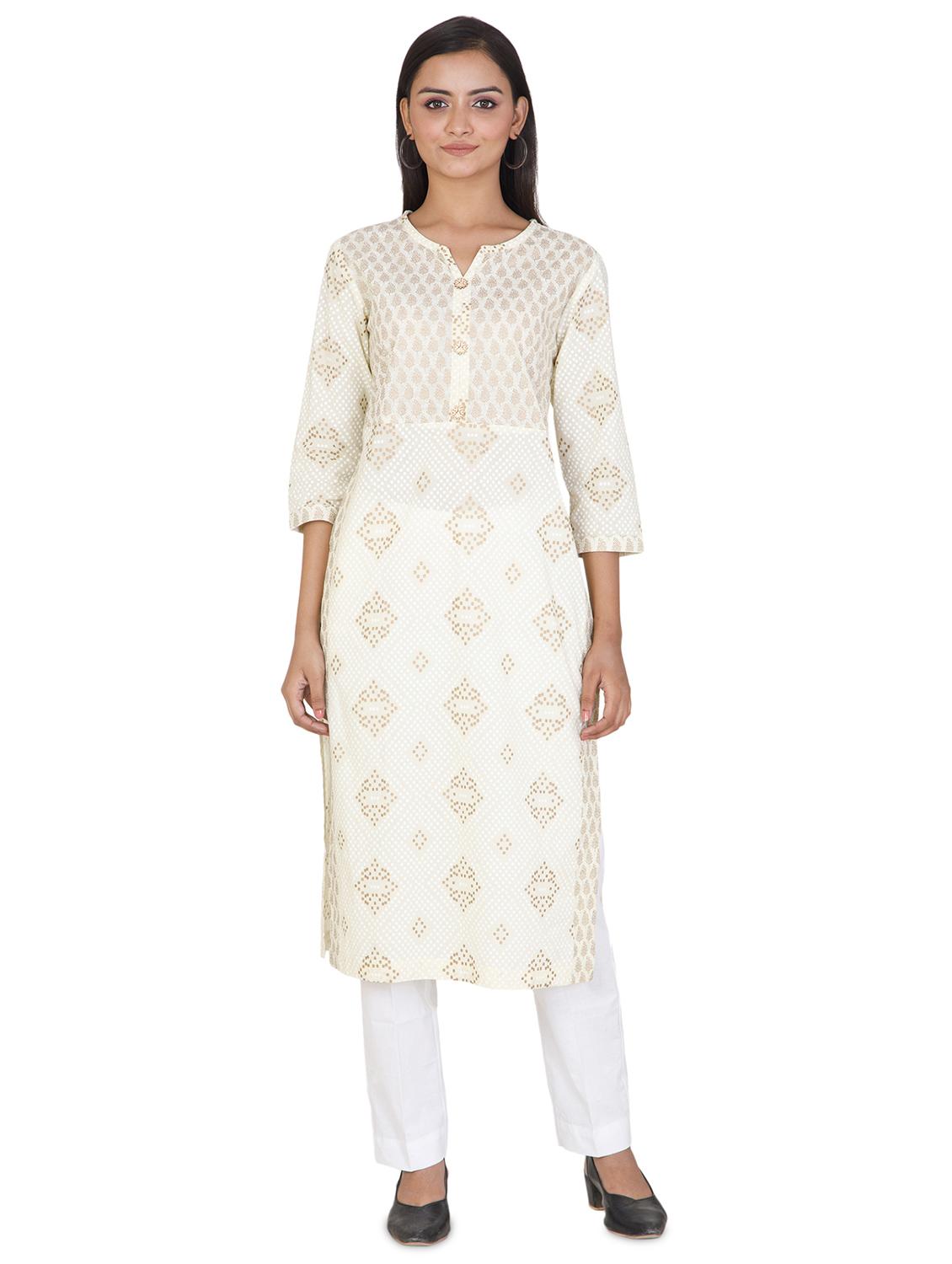 gold print straight kurta - 17457292 - Zoom Image - 1
