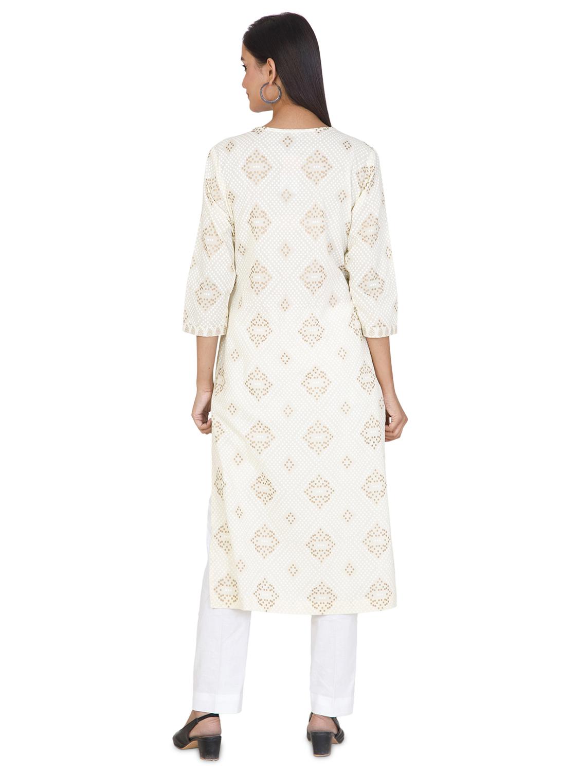 gold print straight kurta - 17457292 - Zoom Image - 3