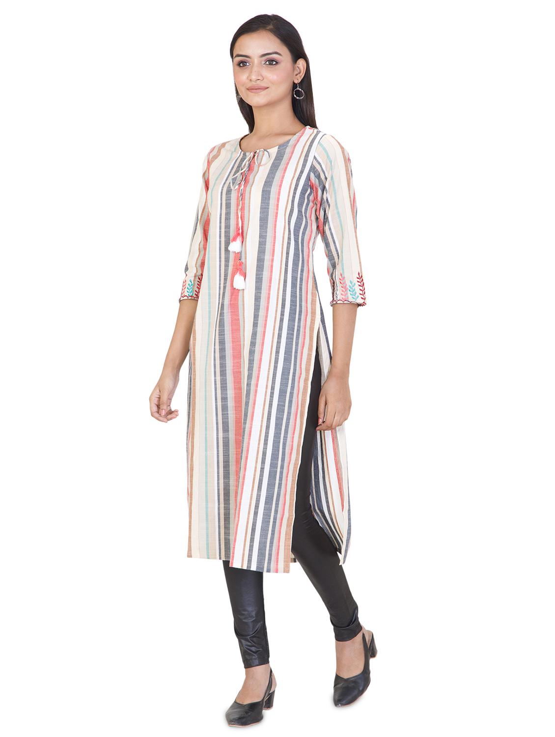 striped straight kurta - 17457297 - Zoom Image - 2