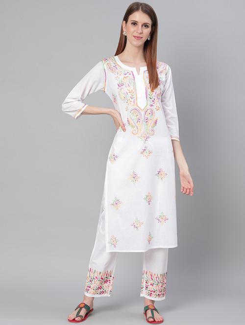 chikankari kurta pant set - 17457354 - Standard Image - 1