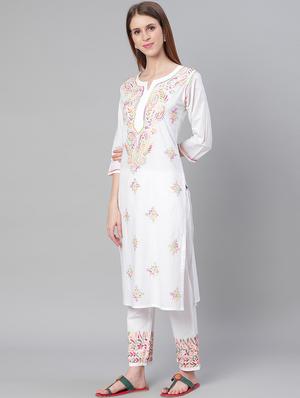 chikankari kurta pant set - 17457354 - Standard Image - 2
