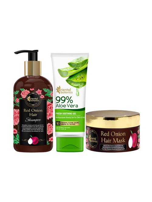 oriental botanics red onion hair care combo | shampoo 300ml + hair mask 200ml + 99% aloe vera gel - 17457603 - Very Small Image - 1