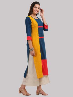 color block straight kurta - 17457674 - Standard Image - 2