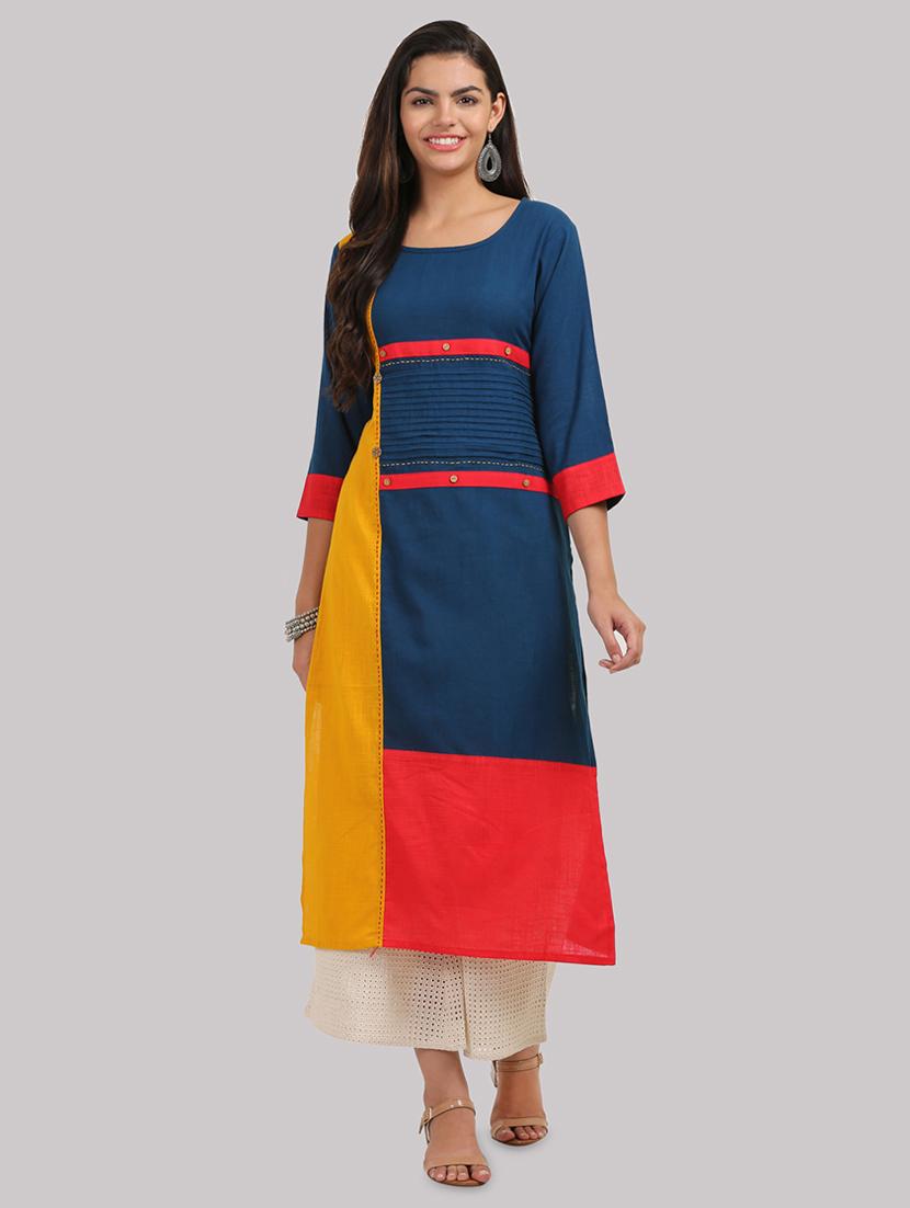 color block straight kurta - 17457674 - Zoom Image - 1