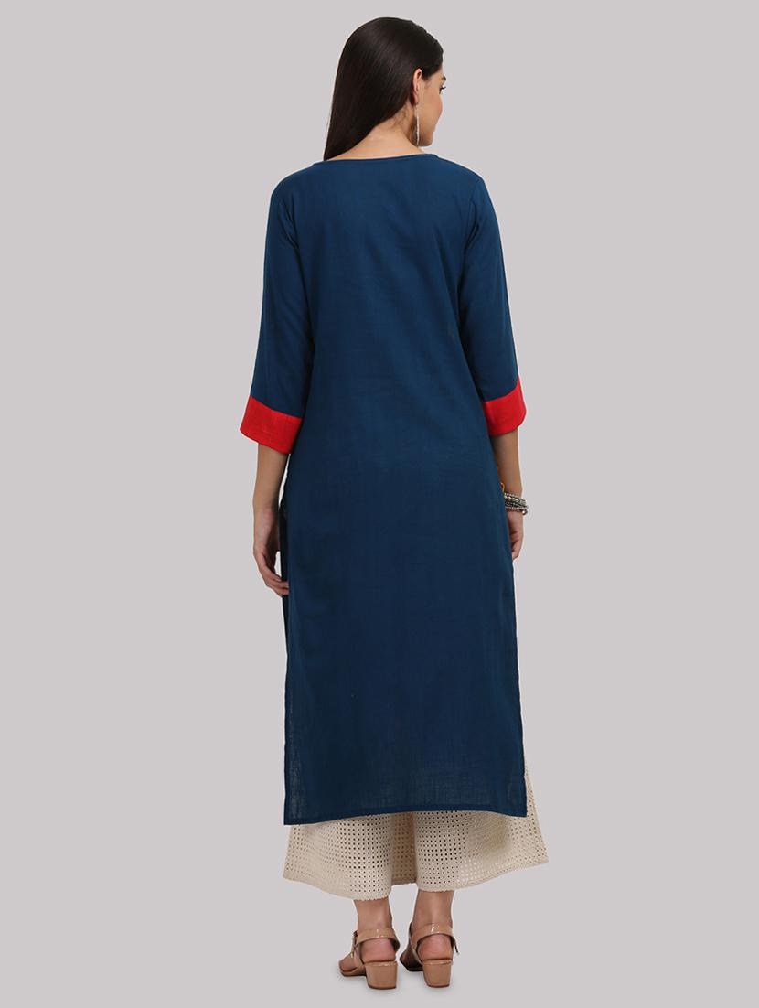 color block straight kurta - 17457674 - Zoom Image - 3