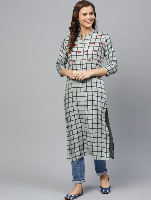checkered straight kurta - 17457682 - Standard Image - 1
