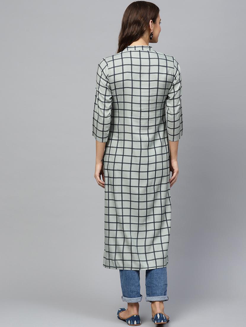 checkered straight kurta - 17457682 - Zoom Image - 3