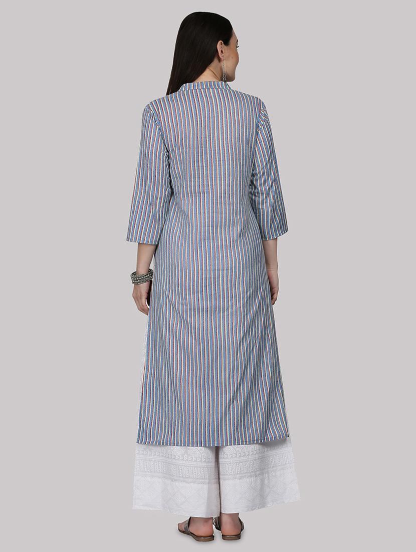 striped straight kurta - 17457683 - Zoom Image - 3