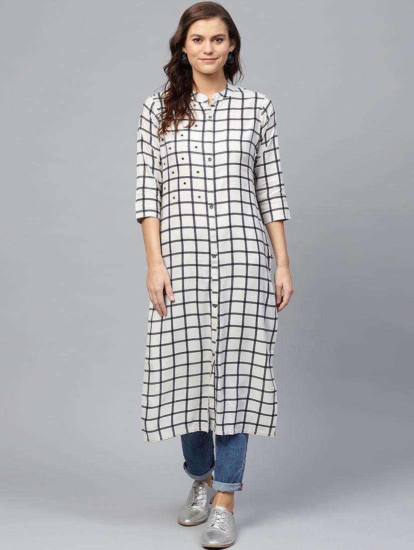 checkered straight kurta - 17457695 - Zoom Image - 1