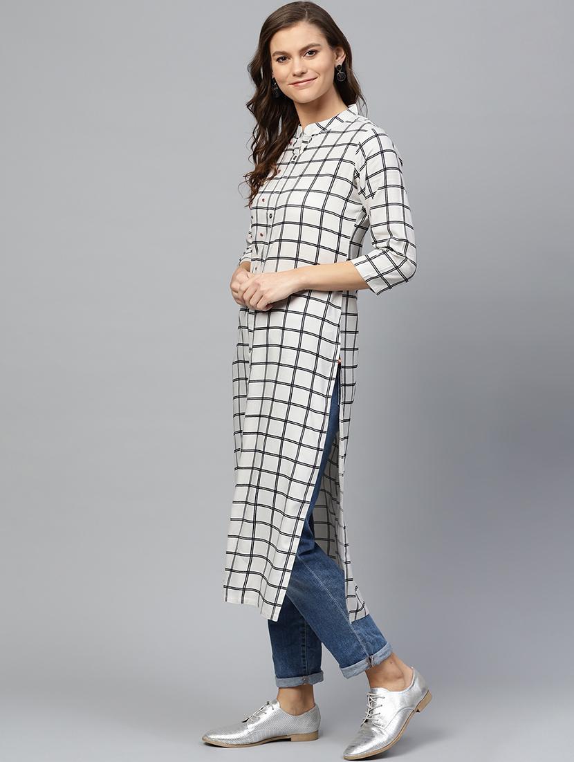 checkered straight kurta - 17457695 - Zoom Image - 2