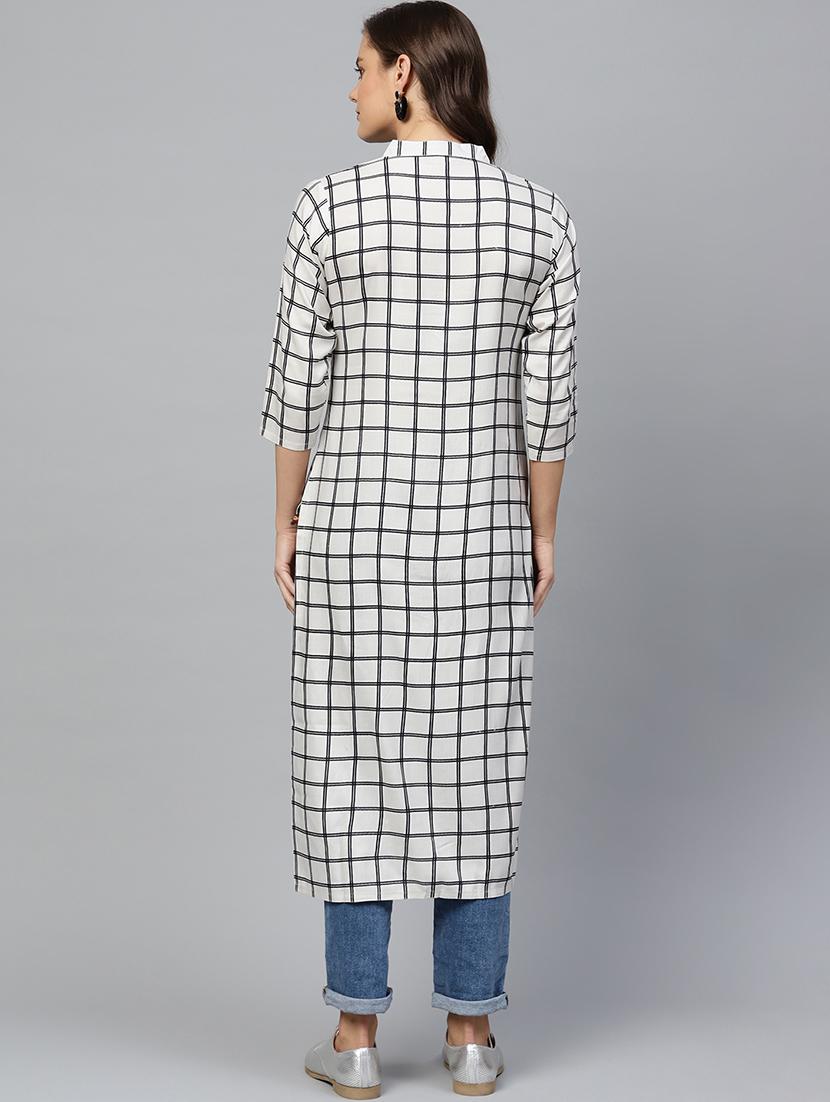 checkered straight kurta - 17457695 - Zoom Image - 3