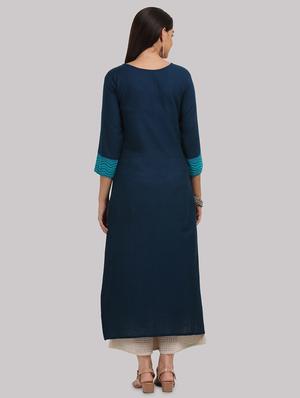 contrast yoke straight kurta - 17457701 - Standard Image - 3
