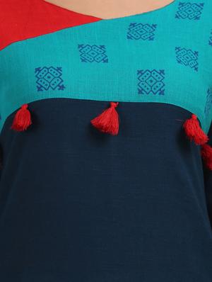 contrast yoke straight kurta - 17457701 - Standard Image - 4
