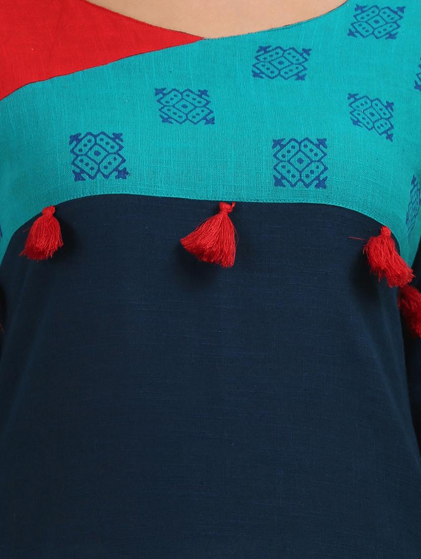 contrast yoke straight kurta - 17457701 - Zoom Image - 4