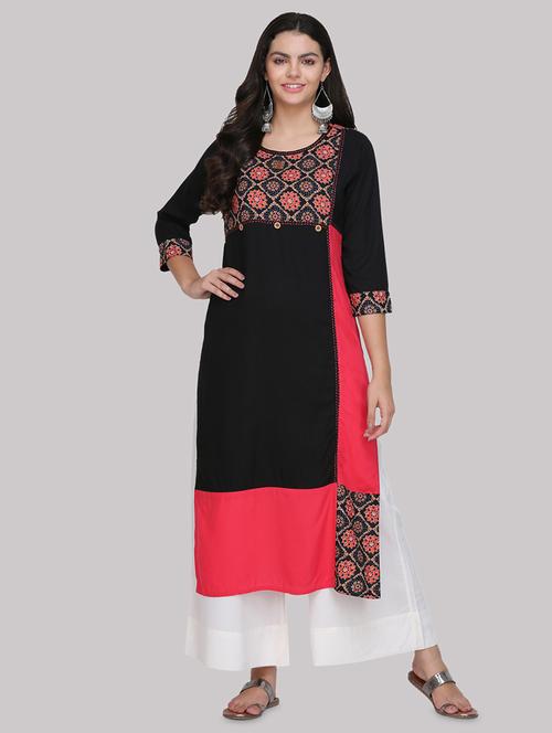 color block straight kurta - 17457706 - Standard Image - 1
