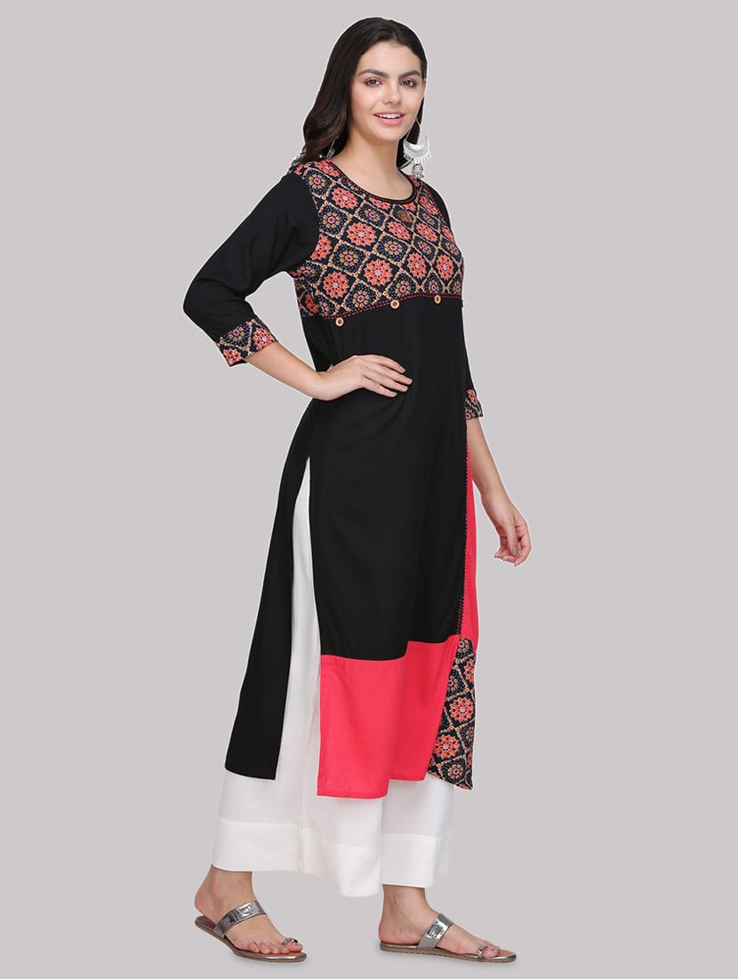color block straight kurta - 17457706 - Zoom Image - 2