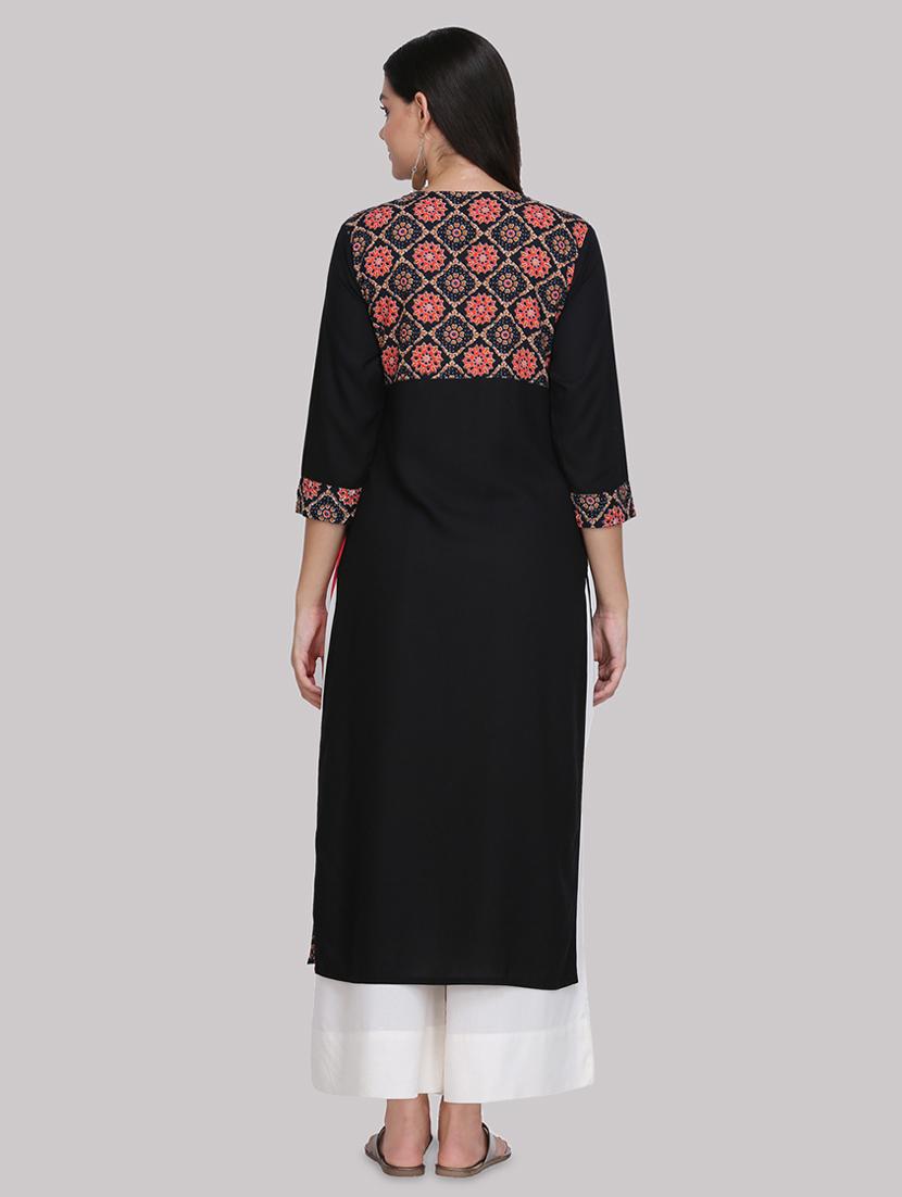 color block straight kurta - 17457706 - Zoom Image - 3