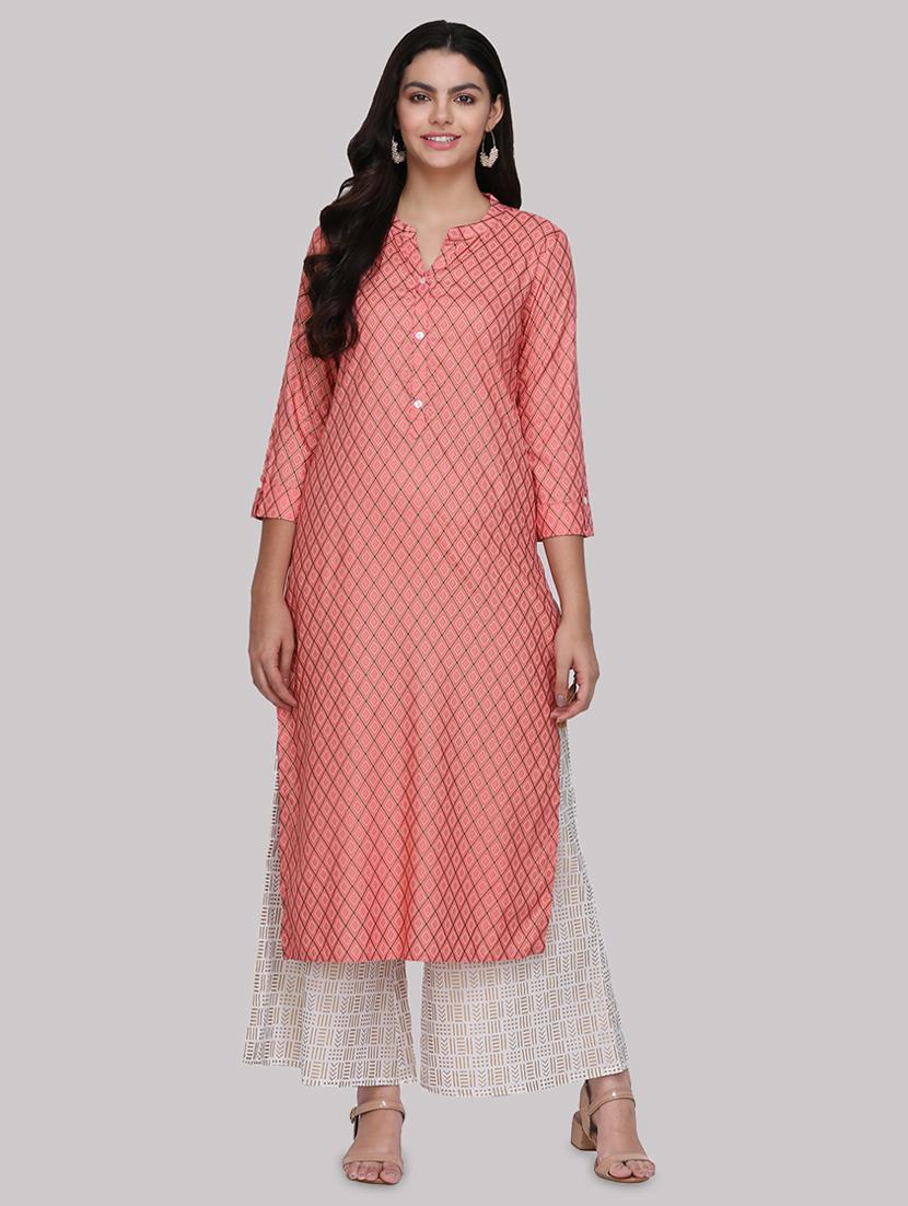 checkered straight kurta - 17457730 - Zoom Image - 1