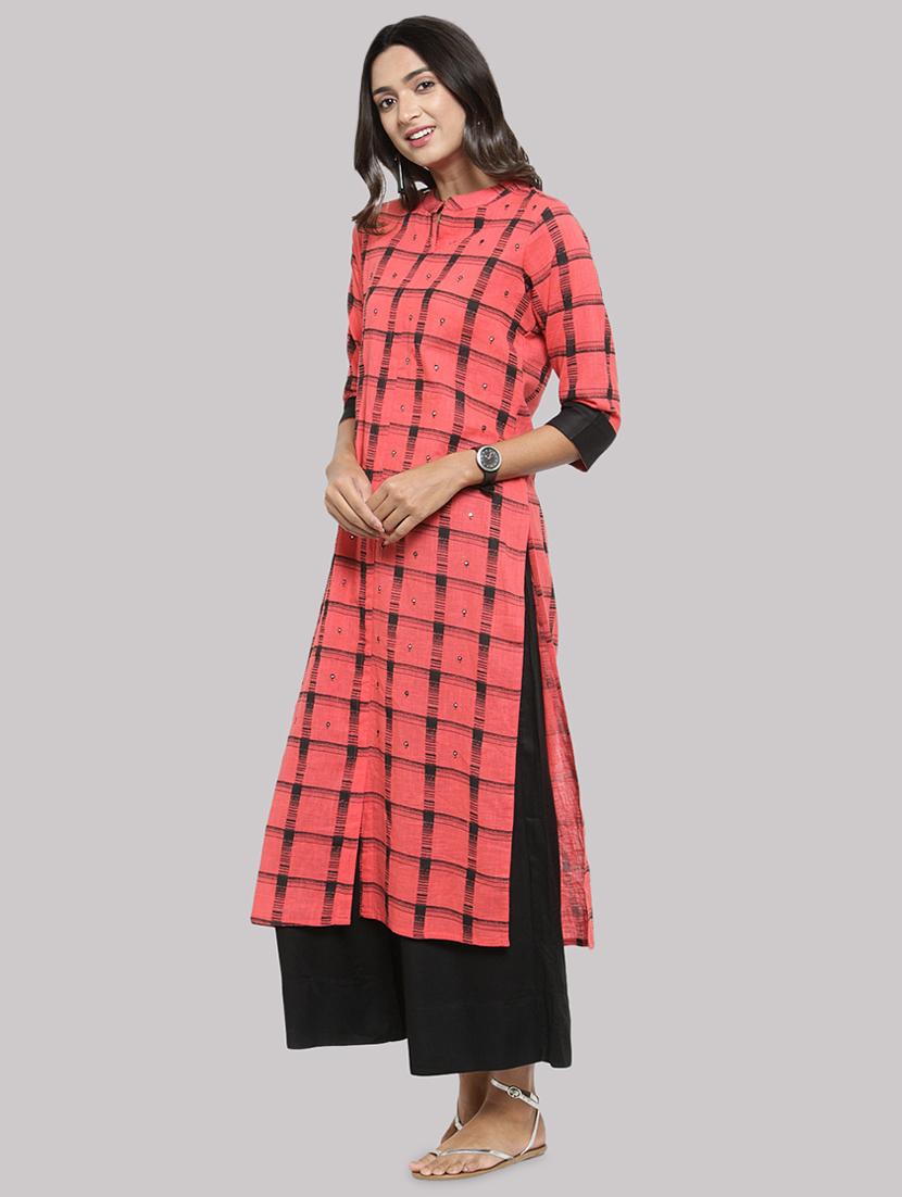 checkered straight kurta - 17457736 - Zoom Image - 2