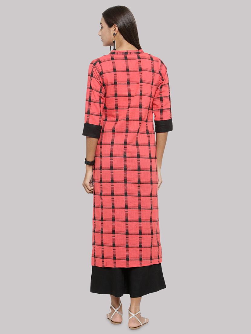 checkered straight kurta - 17457736 - Zoom Image - 3