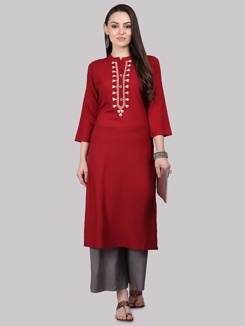 embroidered straight kurta - 17457745 - Standard Image - 1