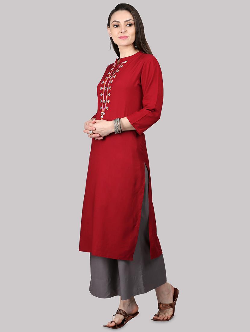 embroidered straight kurta - 17457745 - Zoom Image - 2