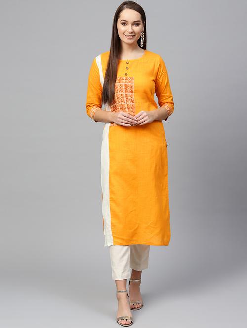 patchwork solid straight kurta - 17457755 - Standard Image - 1