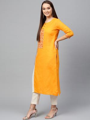 patchwork solid straight kurta - 17457755 - Standard Image - 2