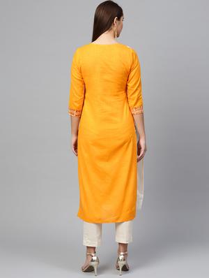 patchwork solid straight kurta - 17457755 - Standard Image - 3