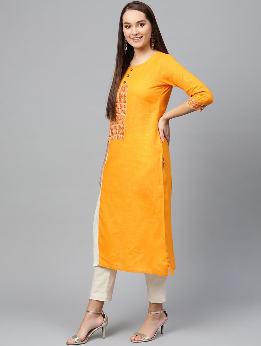 patchwork solid straight kurta - 17457755 - Zoom Image - 2