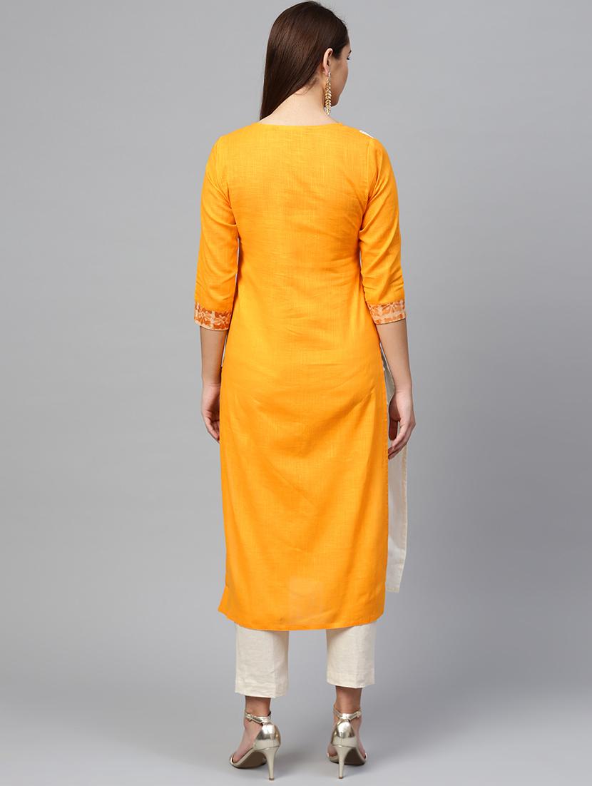 patchwork solid straight kurta - 17457755 - Zoom Image - 3