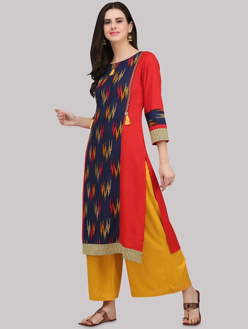 ikat straight kurta - 17457757 - Zoom Image - 2